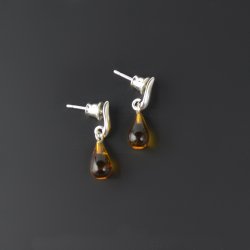 Medium long amber earrings cognac beads